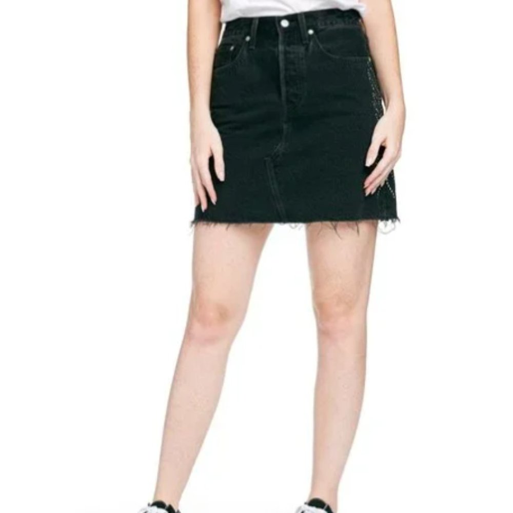 Levi's High Rise Deconstructed Button Fly Skirt in Full On Metal